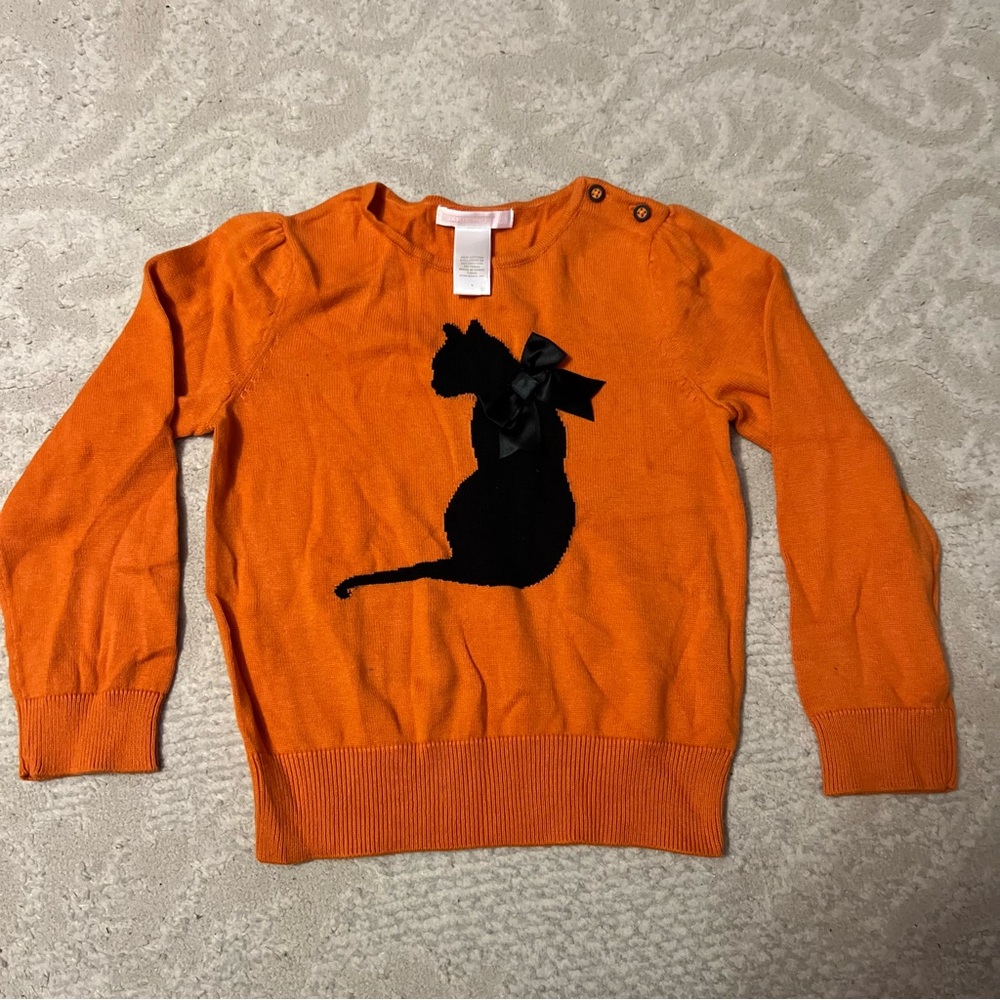 Janie and Jack Cat Sweater Frightfully Sweet Orange and Black Holiday Festive